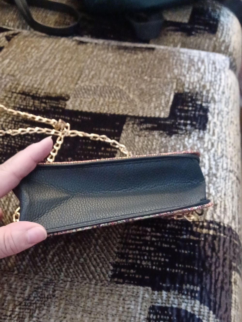 4/$60 Black Floral Pattern Crossbody Bag with Gold Chain - Picture 4 of 10